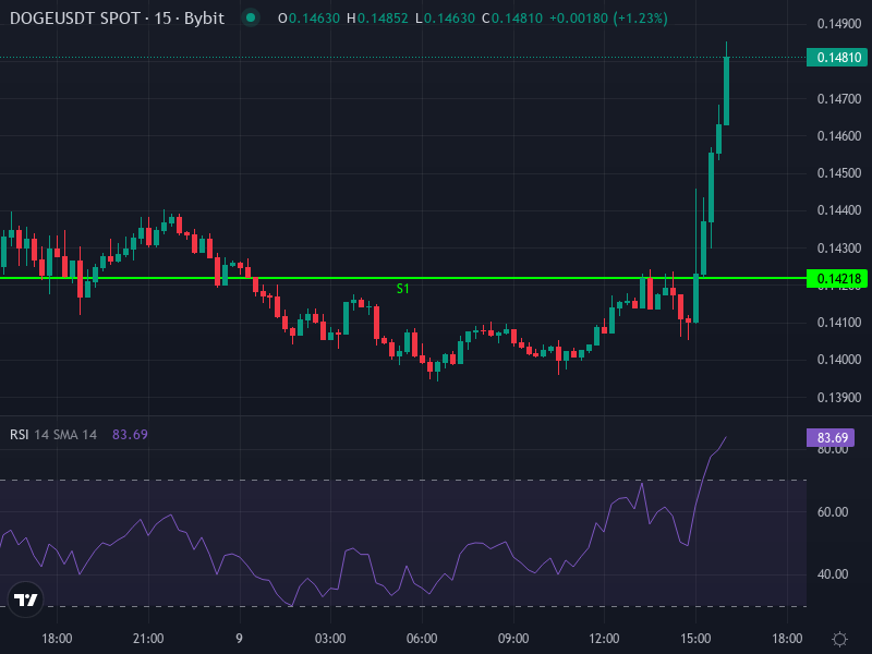 Dogecoin Price Chart Showing Support, Resistance, and Moving Averages