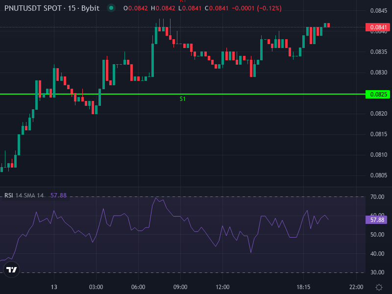 PNUT/USDT price chart showing recent consolidation and resistance area