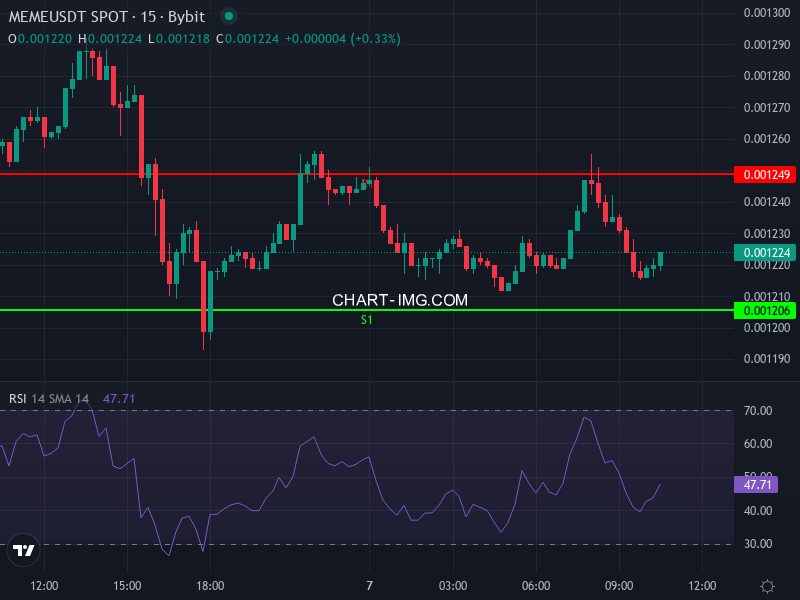 MEME/USDT Price Chart showing recent consolidation and volatility