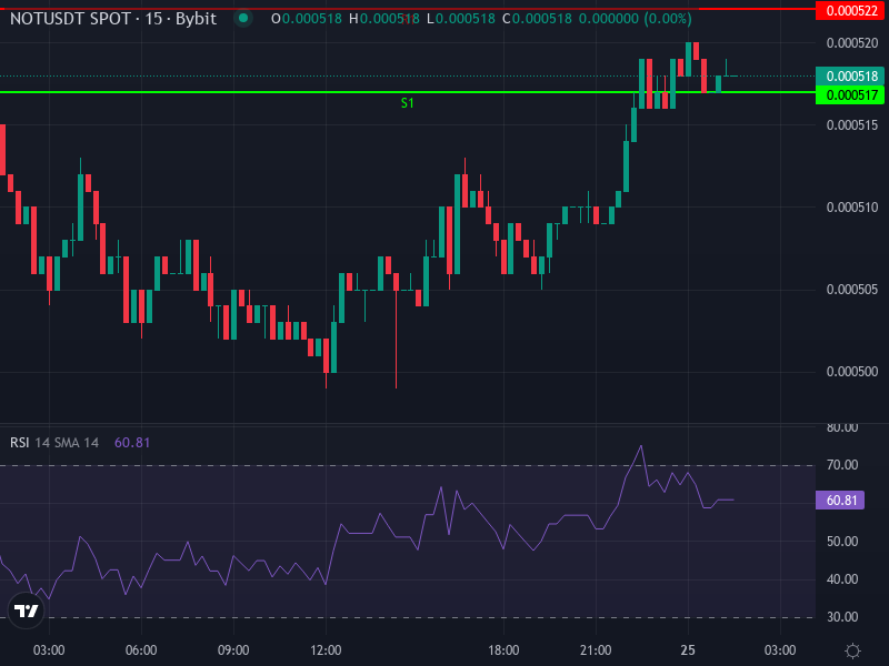 Notcoin price chart showing recent support and resistance zones